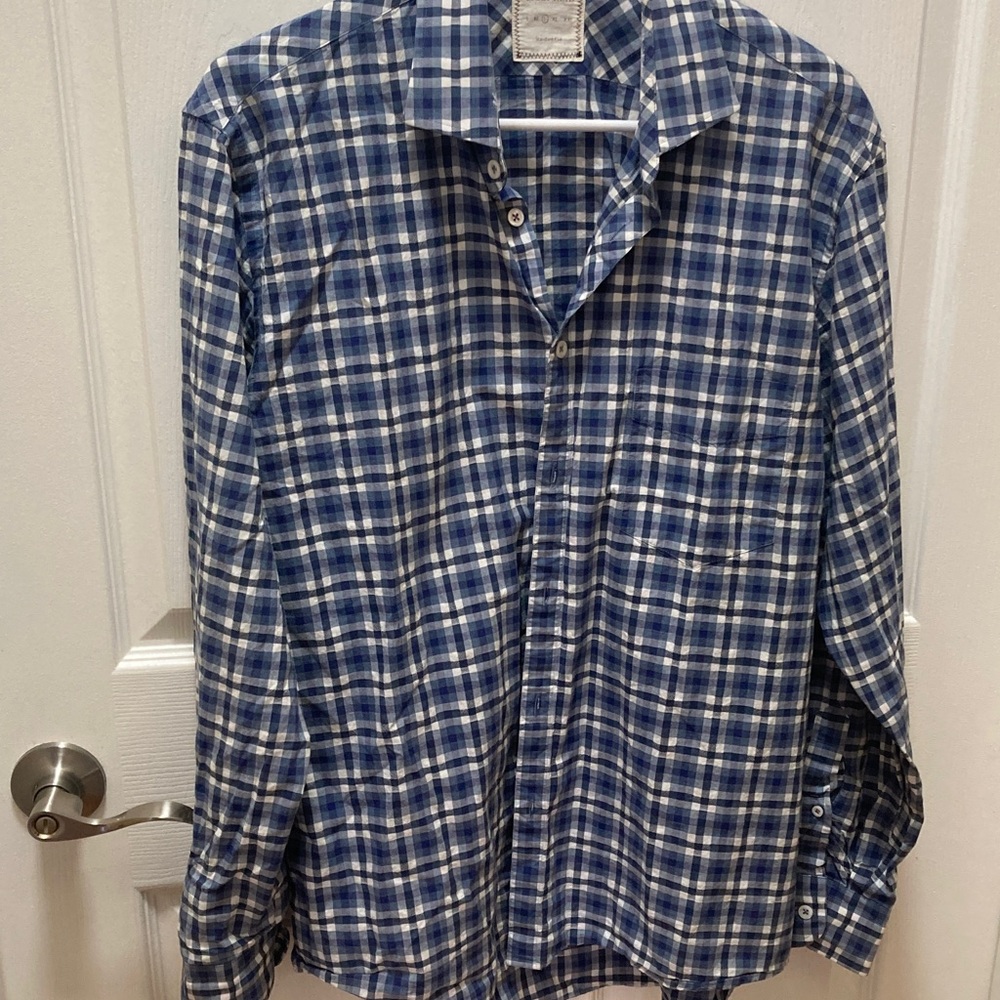Billy Reid Blue and White Plaid Men's Button down shirt